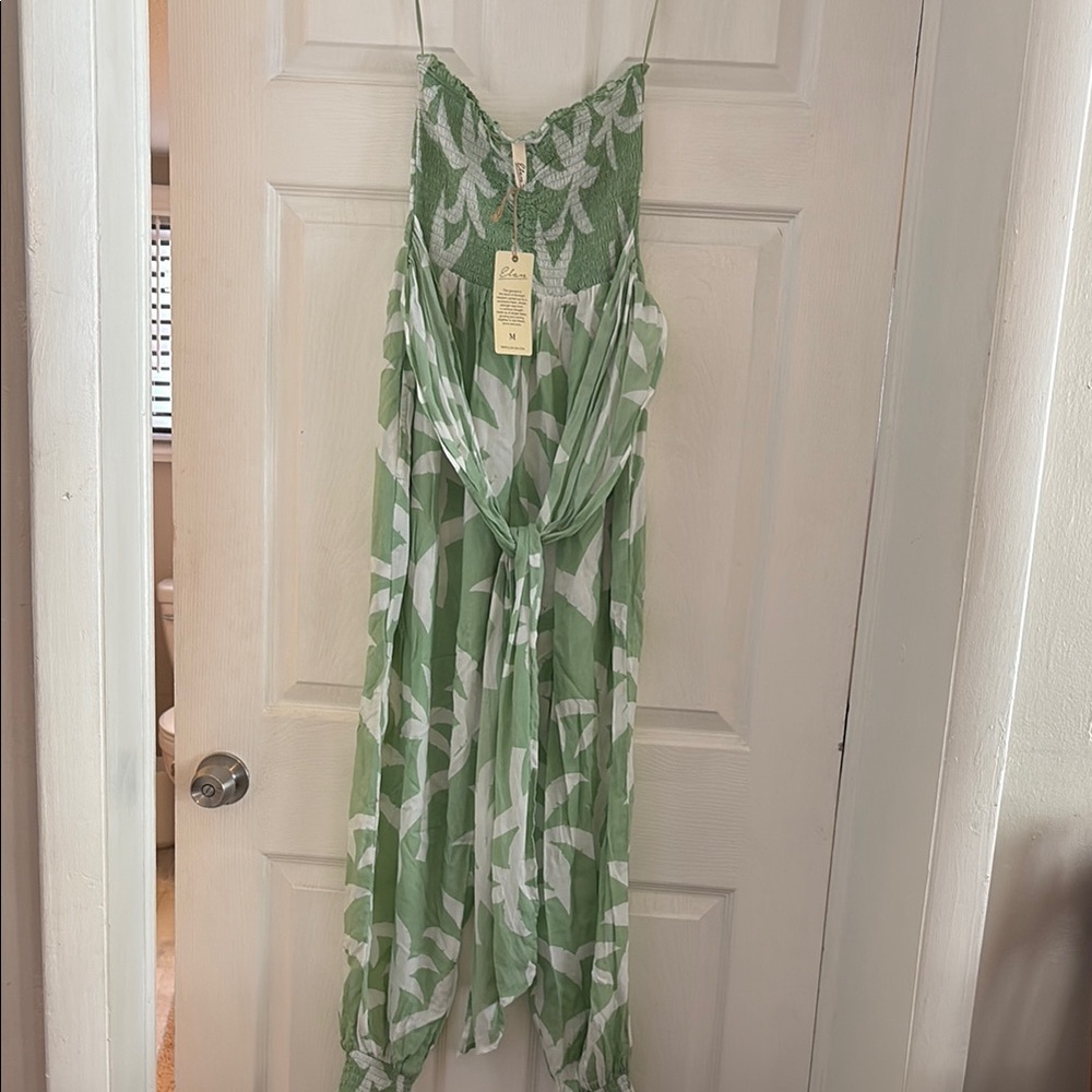 Green and White Floral Jumpsuit